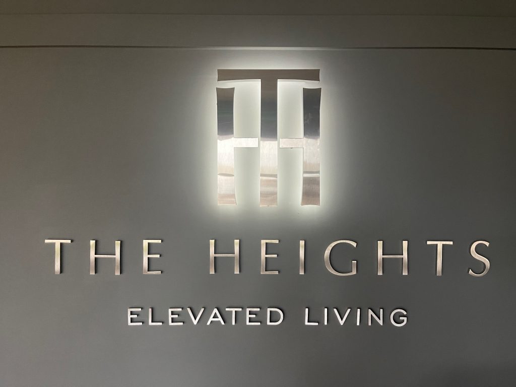 The Heights sign in the clubhouse